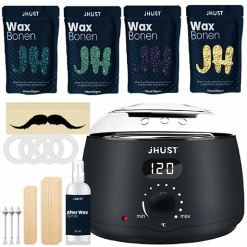 JHUST Wachswärmer-Set Schwarz mit 4kg Wachsperlen & viel Zubehör, inkl. After-Wachs-Spray, Wachsset Waxing Perlen Heißwachs Gerät Maschine Wachserhitzer Wachsgerät, Haarentfernung Haarentferner