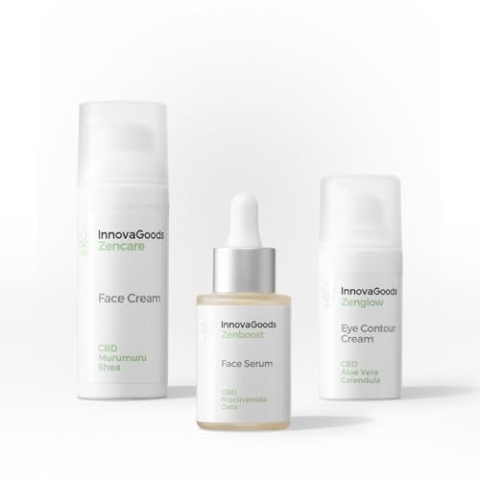 InnovaGoods® CBD Gesichtspflege-Set, 1 x Gesichtsserum, 1 x Augencreme, 1 x feuchtigkeitsspendende Gesichtscreme, nährt und spendet Feuchtigkeit, beruhigende und beruhigende Eigenschaften für