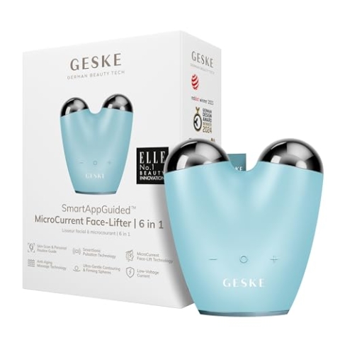 GESKE | SmartAppGuided™ MicroCurrent Face-Lifter | 6 in 1 | Facial Lifting | Gesicht- & Jawline Trainer | Gesichtsstraffung | Anti Aging Device | Mikrostrom gegen Falten | Doppelkinnentferner