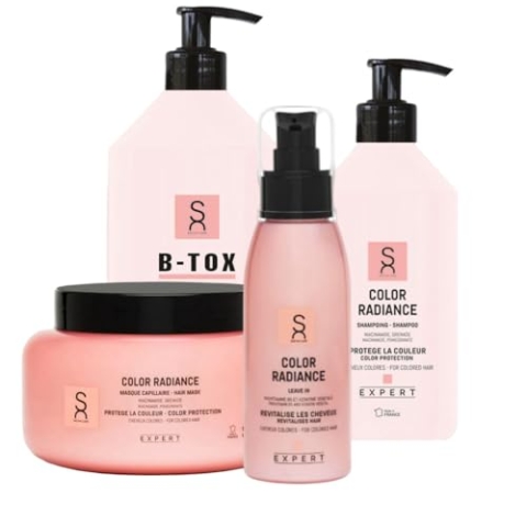 Sacha Care Expert Color Radiance Pflegeset – Shampoo 500 ml, Haarmaske 500 ml, B-tox 1000 ml und Leave-In mit Granatapfel und Niacinamid – 4-teiliges Set