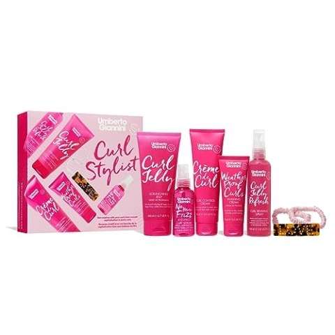 Umberto Giannini Curl Stylist Geschenk-Set – Curl Jelly, Crème de Curl, wetterfeste Locken, kein Frizz mehr, Curl Jelly Refresh & Curly Hair Accessories – Curl Scrunchie & Curl Clip