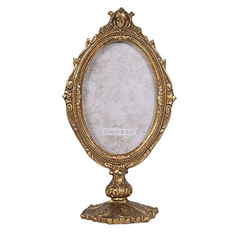 Clayre & Eef Fotorahmen Bilderrahmen Rahmen 14 * 9 * 26 cm / 10 * 15 cm goldfarbend Polyresin/Glas 2F0663