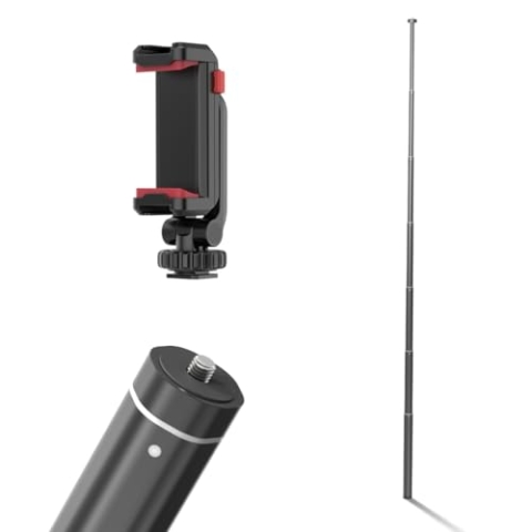 Smartphone-Selfie-Stick: Extra Langer Selfie-Stick 160 cm mit neigbarem Telefonhalter ST-06S - Folie vertikal und horizontal - Stabiles Aluminium - Schwarz