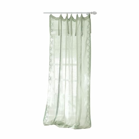 Loberon Gardine Atlantropa, romantischer Spitzensaum, aufwendig gefertigte Muster, Vintage-Look, Vorhang, Fensterdekoration, Sichtschutz, Leinen, Baumwolle, grün