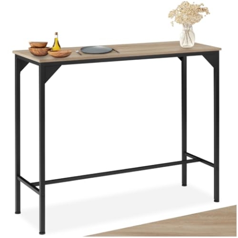 tectake® Bartisch schmal, 120 x 40 x 100,5 cm, Industrie-Design, Tischplatte aus MDF Holz, Esstisch für Küche Esszimmer Restaurant Bar, schwarzes Metallgestell (Industrial Holz hell, Eiche Sonoma)