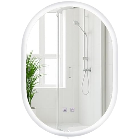 CLP Badspiegel Karishma mit Beleuchtung 70x50 cm, Anti-Beschlag Badezimmerspiegel, Wandspiegel dimmbar, 3 Licht-Modi, mit und ohne Bluetooth, Set-Inhalt:ohne Bluetooth