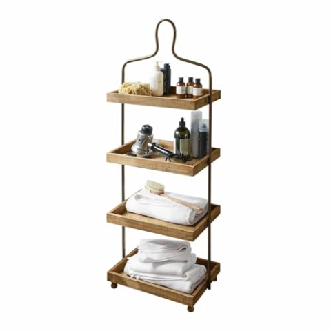 Loberon Etagere Lasse, Vierstöckig, zur Präsentation & Organisation, Schöne Maserung, Gedrechselte Füße, Wohn-Accessoire, Organizer, Mangoholz, Eisen, braun/schwarz
