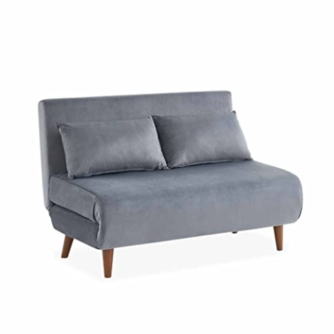 Sofa Dunkelgrau mit Bettfunktion 2 Sitzer - Guesta - Holzfüße, Sitzbank, verstellbare Rückenlehne