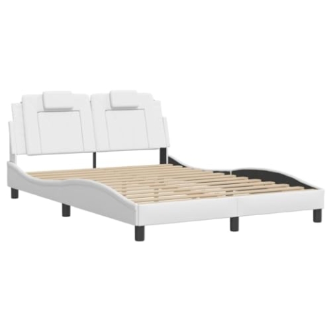 vidaXL Bettgestell, Polsterbett Bett mit LED, Bettrahmen mit Lattenrost Wellenform, Doppelbett für Schlafzimmer, Weiß 120x200cm Kunstleder