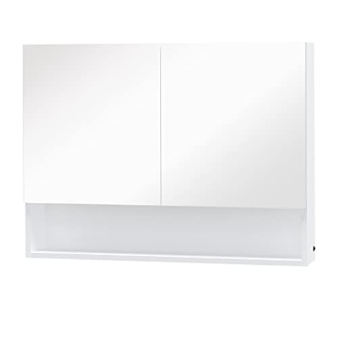 HOMCOM LED Spiegelschrank Badschrank mit Zwei Türen und Ablage Hängeschrank Badezimmerspiegel Badmöbel Mehrzweckschrank für Badezimmer Soft-Close-Funktion wasserfest MDF Weiß 80 x 15 x 60 cm