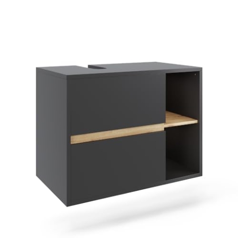 Vicco Waschbeckenunterschrank Viola, Grau/Artisan, 80 x 60 cm mit 2 Schubladen