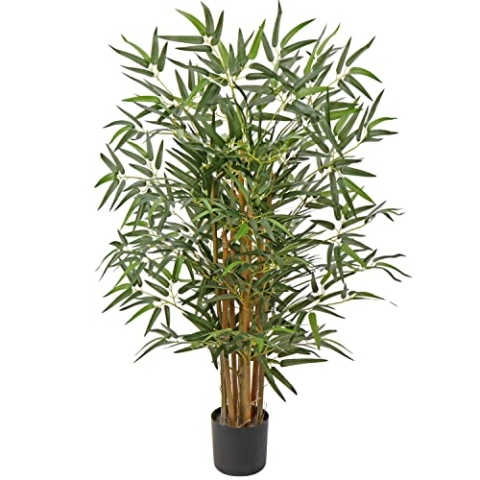 Bambus Kunstpflanze Kunstbaum Künstliche Zimmerpflanze mit Echtholzstamm im Zementierter Basistopf, Balkon Terrasse Sichtschutz Bambus, Höhe: 3 Feet/91CM