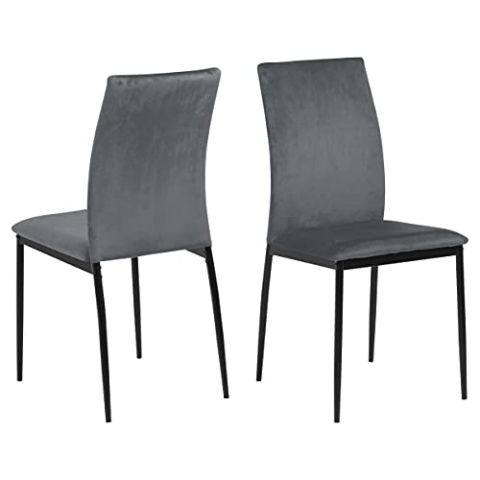 AC Design Furniture Devin Esszimmerstühle 4er Set, H: 92 x B: 43,5 x T: 53 cm, Dunkelgrau/Schwarz, Stoff/Metall