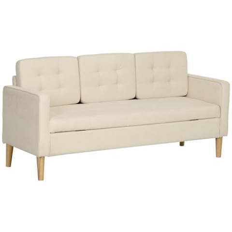 HOMCOM 3 Sitzer Sofa, Couch mit Stauraum, Holzbeine, Gepolsterter Polstersofa mit Samtoptik für Wohnzimmer, Schlafzimmer, 166,5 x 62 x 82 cm, Cremeweiß