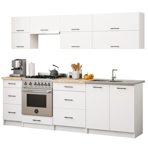 AKORD | KüchenmöbelSet 2.4m G2 | Küche Komplett | Kitchen Cabinet Set | Küchenschränke | Standschränke | Hängeschränke | Schubladen | Untertischschrank | Weiß