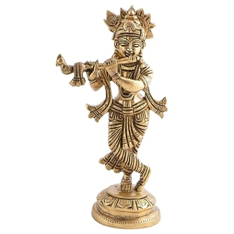 Berk Krishna Figur aus Messing, 18 cm