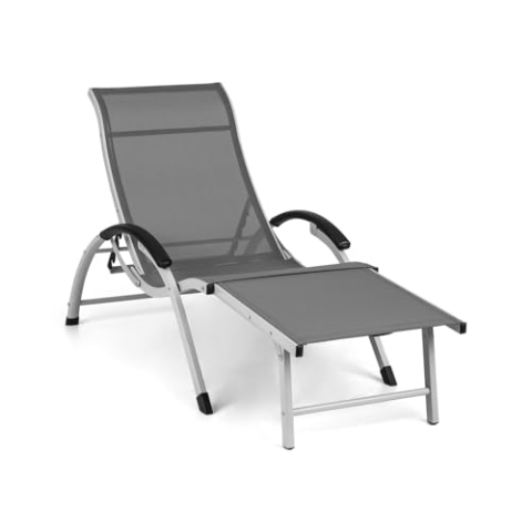 blumfeldt Sunnyvale Liegestuhl Sonnenliege Gartenliege Lounger, verstellbare Lehne in 4 Stufen, klappbares Fußteil, Liegefläche 174 x 51 cm, wasserabweisendes Material, PVC/Polyester, schwarz