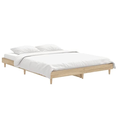 vidaXL Bettgestell, Bett Doppelbett für Schlafzimmer, Bettrahmen mit Lattenrost, Schlafzimmerbett Holzbeine, Sonoma-Eiche 135x190cm Holzwerkstoff