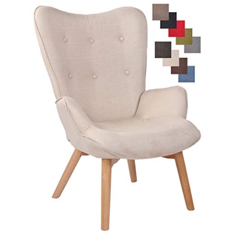 CLP Lounger Durham Mit Stoffbezug I Ohrensessel Mit Buchenholz Gestell I Loungesessel Mit Max. Belastbarkeit Bis 136 kg, Farbe:Creme