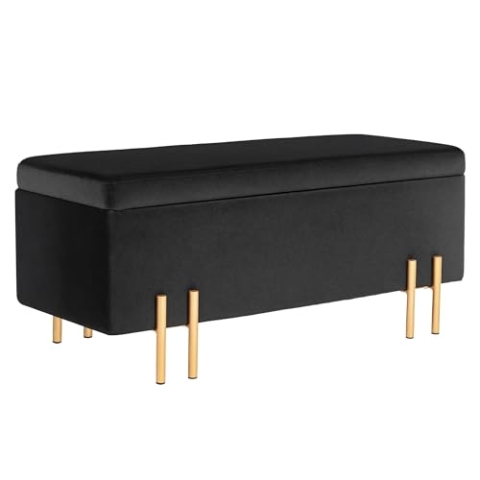 HOMCOM Sitzbank mit Stauraum Polsterbank mit Samtoptik, Sitztruhe mit Metallbeine, Truhenbank für Wohnzimmer Schlafzimmer Flur 100 x 40 x 42 cm, Schwarz