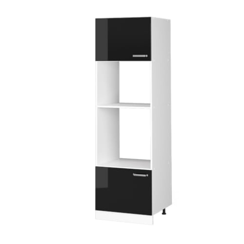 Vicco Hochschrank R-Line, Schwarz Hochglanz/Weiß, 60 cm mit offenen Regalen, und Türen