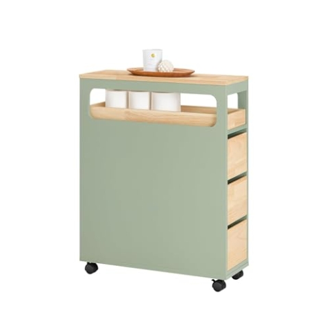 SoBuy Badezimmerschrank Schmal mit 3 Schubladen – Kompakte Kommode aus MDF für kleine Bäder & WC, Badschrank Grün 65x24x82cm BZR54-GR
