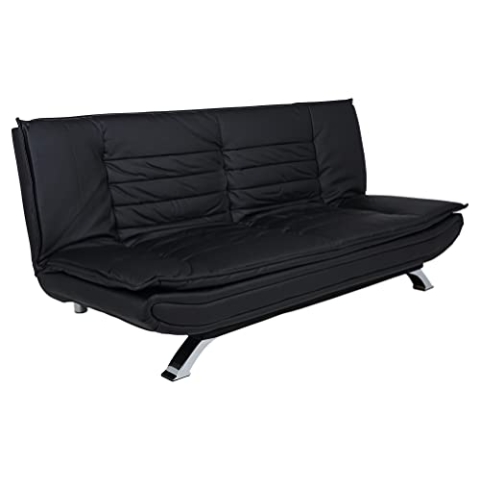 AC Design Furniture Jasper Bettcouch Schwarzes Kunstleder, Schlafsofa mit 3 Liegepositionen, Moderner 3-Sitzer Ohne Armlehne, Gepolstert mit verchromten Beinen, L: 196 x H: 91 x T: 98 cm