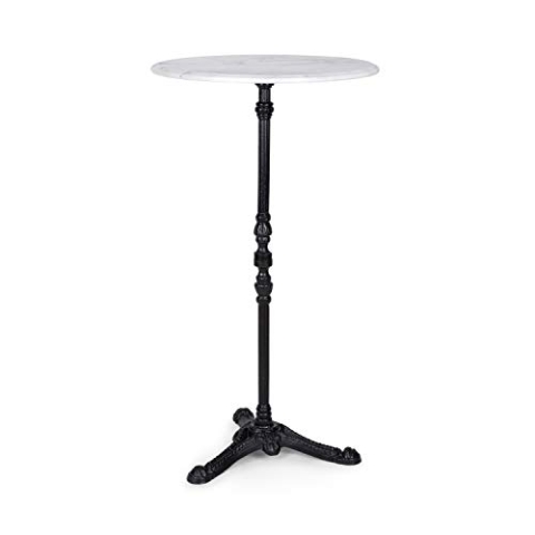 blumfeldt Patras Taverna - Bistrotisch mit Deko-Zierkante, Stehtisch mit gusseisernem Standfuß, Bartisch für drinnen und draußen, wasserfest, frostsicher, Ø 60cm, 110cm Höhe, weiß