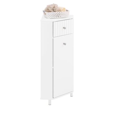 SoBuy Badkommode Badschrank mit 1 Tür Aufbewahrungsschrank für Bad Badezimmerschrank schmaler Badschrank Weiß BHT ca. 44x80x31cm BZR194-W
