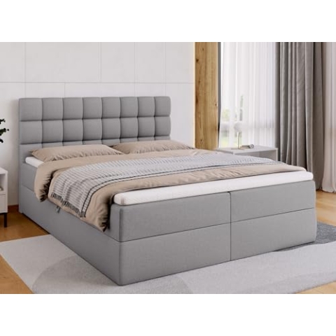 BROMARKT Boxspringbett mit Bettkasten Polsterbett mit Bonell-Matratze und Topper Bett für Schlafzimmer gepolstertes Kopfteil Dakota bonellfedern 160x200 Härtegrad H3 Grau