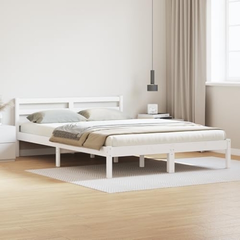vidaXL Minimalistisches Massivholz Kiefer Bettgestell 210 X 140 cm Weiß Design Stabil Für Schlafzimmer Möbel für 2 Personen Montage nötig Holz Bequem Zuhause Erwachsene