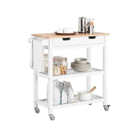 SoBuy FKW68-WN Küchenwagen mit 2 Schubladen und 2 Ablagen Servierwagen Rollwagen Küchenschrank Sideboard Weiß BHT ca.: 85x90x39cm