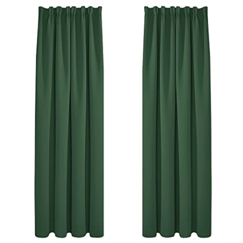 Deconovo Vorhänge Verdunkelungsvorhänge mit Kräuselband Thermovorhänge Gardine Vorhänge, 240x140 cm(HöhexBreite), Waldgrün, 2er Set