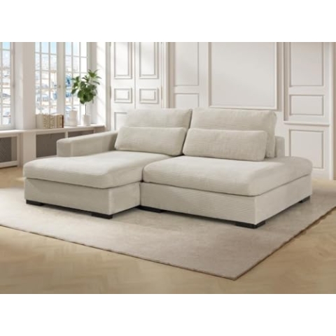 Vente-unique-Ecksofa mit Schlaffunktion - Ecke Links - Cord - Beige - SELIORA