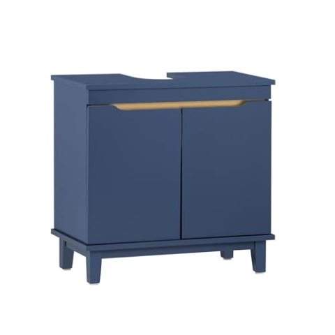 SoBuy Waschbeckenunterschrank - Badezimmerschrank mit Türen - Unterschrank für Waschbecken, schmales Badmöbel aus Holz für kleine Räume, Blau, 60 x 59 x 30 cm, BZR113-B