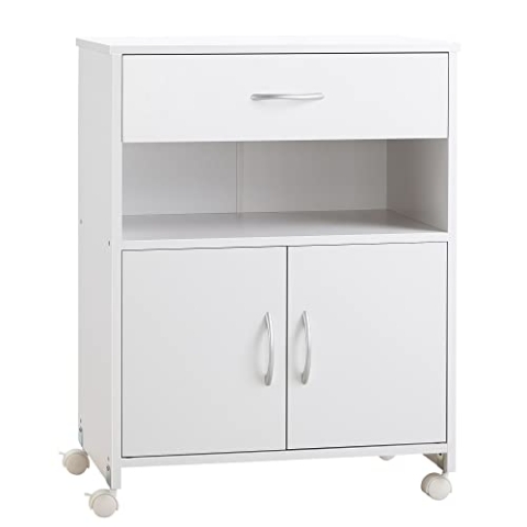 Vinsetto Druckerhalter Möbel mobiler Drucker Aufbewahrungsmöbel Schreibtisch auf Rollen mit Schublade, Nische und 2-türigem Schrank, verstellbarem Regal - für Home Office, Zuhause, 60x39x80cm, weiß