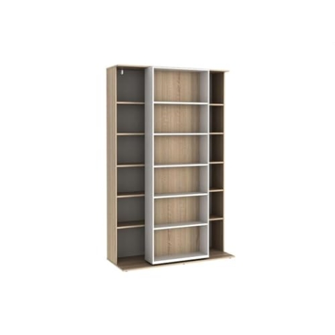 Vente-unique Bücherregal Schieberegal PRALI - 18 Fächer - Weiß & Eiche