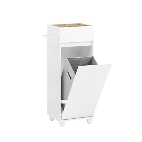 SoBuy Wäscheschrank mit ausklappbarem Wäschesack Wäschesammler mit oberen 4 Ablagen Wäschekorb Wäschetruhe Badezimmerschrank Badschrank Weiß BHT ca. 35x90x30cm BZR159-W