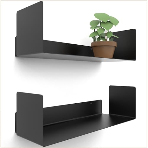 UNITURE® - 2er Set - Modernes Wandregal Schwarz - 2x42 cm Bücherregal schwebend, Bilderleiste schwarz