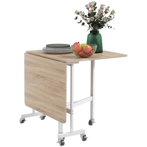 HOMCOM Esstisch, Klappbarer Küchentisch mit Rollen, Stahlbeine, Klapptisch für 4-6 Personen, Esszimmertisch für kleine Räume, Küche, Esszimmer, 120 x 80 x 73 cm, Eiche