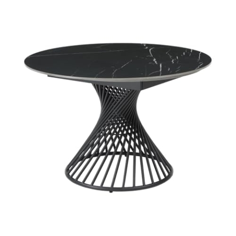 Vente-unique-Esstisch ausziehbar - 4 bis 8 Personen - Keramik & Metall - Marmor-Optik Schwarz - CASTINA
