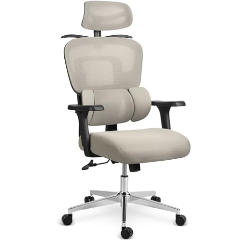 Sofotel Schreibtischstuhl Bürostuhl Ergonomisch - Drehstuhl Höhenverstellbar Armlehnen Kopfstütze - 360° Rollen - Mikronetz Talin Grau