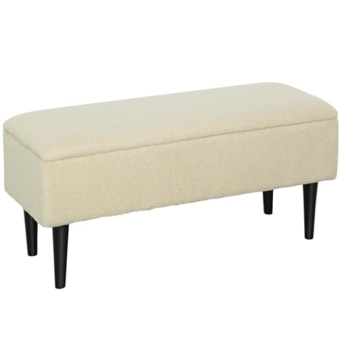 HOMCOM Sitzbank mit Stauraum, Bettbank, Polsterbank mit Klappdeckel, Samtoptik, Truhenbank, für Wohnzimmer, Schlafzimmer, Cremeweiß, 95 x 38 x 45 cm