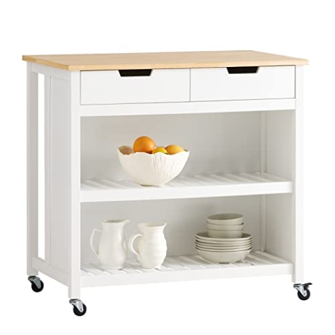SoBuy Servierwagen mit Rollen, Küchenwagen mit Arbeitsplatte, Rollwagen Küche, Servierwagen Outdoor, Küchenregal stehend, Regal Küche, Küchenwagen mit Stauraum, Weiß-Natur, 98x94x58 cm, FKW74-WN