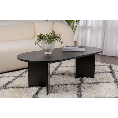 Hanah Home Stylish Black Coffee Table, 119 cm x 39.8 cm x 60 cm | 100% Melamine Coated Particle Board, 18 mm Thick | Modern Design for Living Room & Lounge