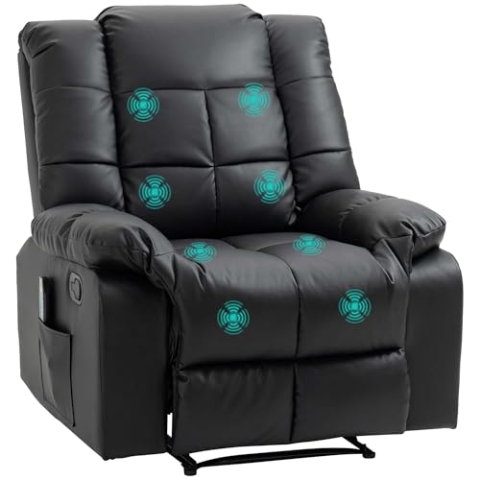 HOMCOM Massagesessel Fernsehsessel Elektrisch Relaxsessel mit Massagefunktion Kunstleder Holz Stahl Schaumstoff Schwarz 94 x 99 x 99 cm