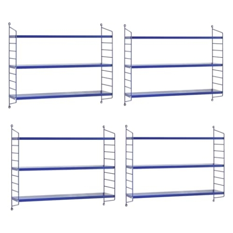 [en.casa] Modulares Wandregal Strängnäs 4er Set Metallregal Blau Hängeregal mit 3 Regalböden Badregal Küchenwandregal Wandablage Wohnzimmer