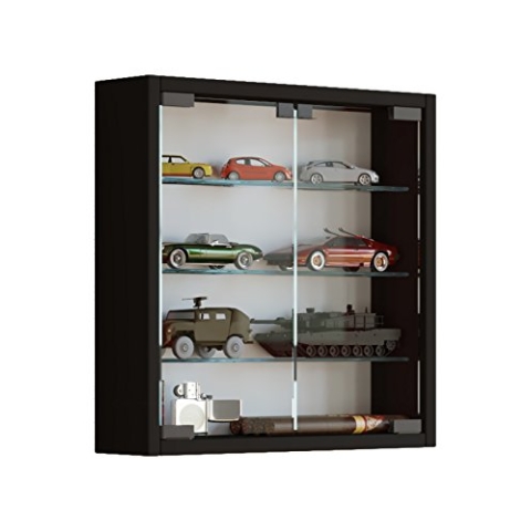 VCM Glasvitrine hängend | Vitrine Glas mit ESG-Sicherheitsglas | Maße ca. H. 40 x B. 40 x T. 10 cm| Hängevitrine Glas | Modern und platzsparend | Glas Vitrinenschrank - Mandosa S Schwarz