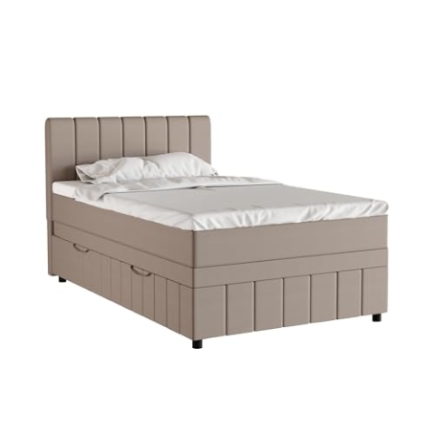 PANDA MÖBEL Avalon Boxspringbett 120 x 200 cm Doppelbett mit hochwertiger Bonell-Matratze und Topper, Polsterbett mit Bettkasten, Schlafzimmer, Bequem, Modern, Stilvoll
