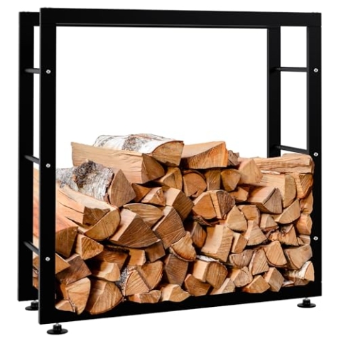 CLP Kaminholzständer Keri V2 I Aus Schwarzem Metall I Kaminholzregal Mit Bodenschonern I Stapelhilfe Für Brennholz, Farbe:schwarz, Größe:25x80x80 cm